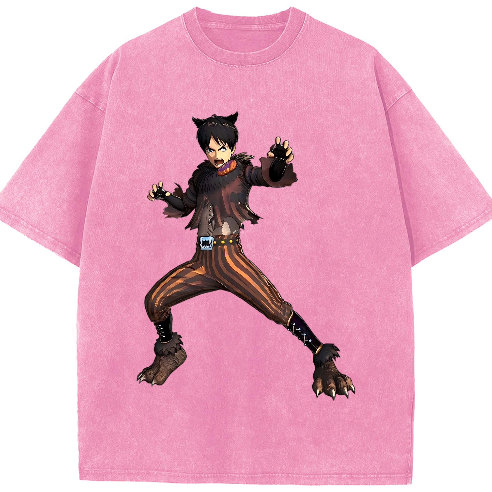 （画像用） 進撃の巨人 エレン･イェーガー Attack on Titan Eren Jäger 綿100% ヴィンテージ風 半袖Tシャツ（フロントプリント）